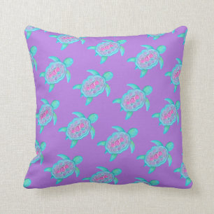 Purple aqua patterned turtle art cushion pillow