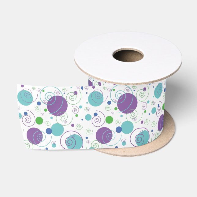 Purple | Aqua Polka Dots and Swirls Satin Ribbon (Spool)
