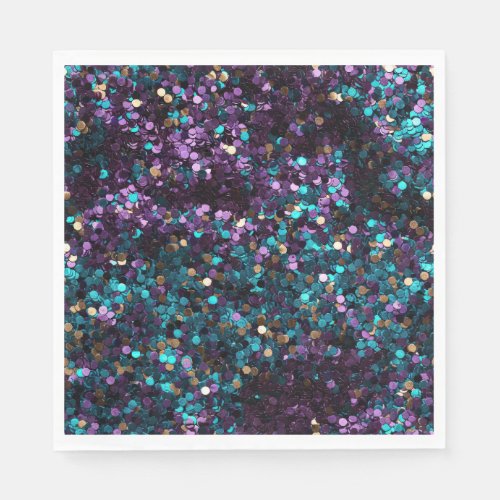 Purple Aqua Rose Gold Mermaid Confetti Napkins