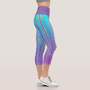 Purple & Aqua Sparkley Stripes Capri Leggings