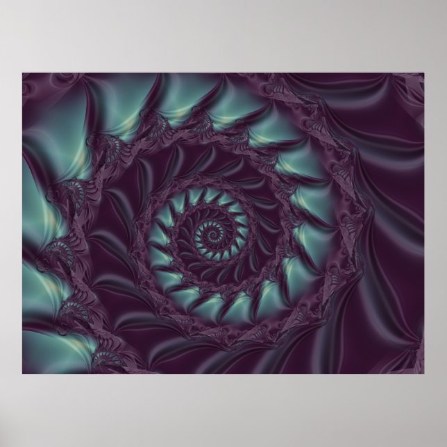 Purple & Aqua Spiral Fractal Poster (Front)