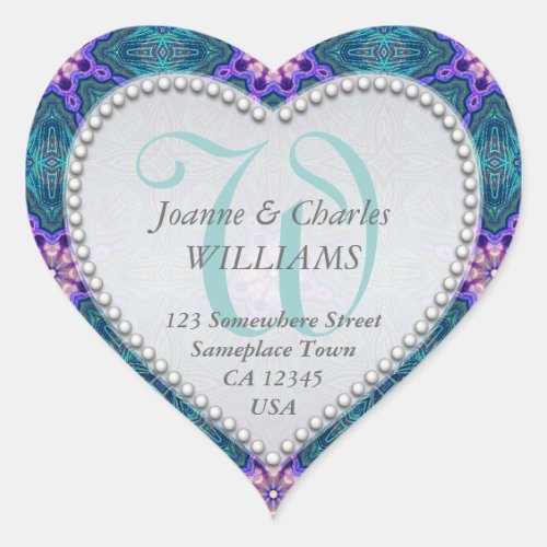 Purple Aqua Teal Elegant Monogram Wedding Stickers