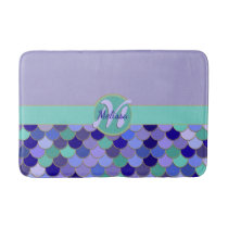 Purple &amp; Aqua Teal Mermaid Monogram + Name  Bath Mat