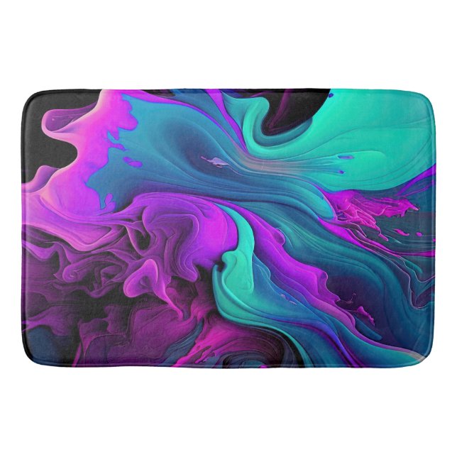 Purple Aqua Turquoise Beautiful Abstract Fluid Art Bath Mat (Front)