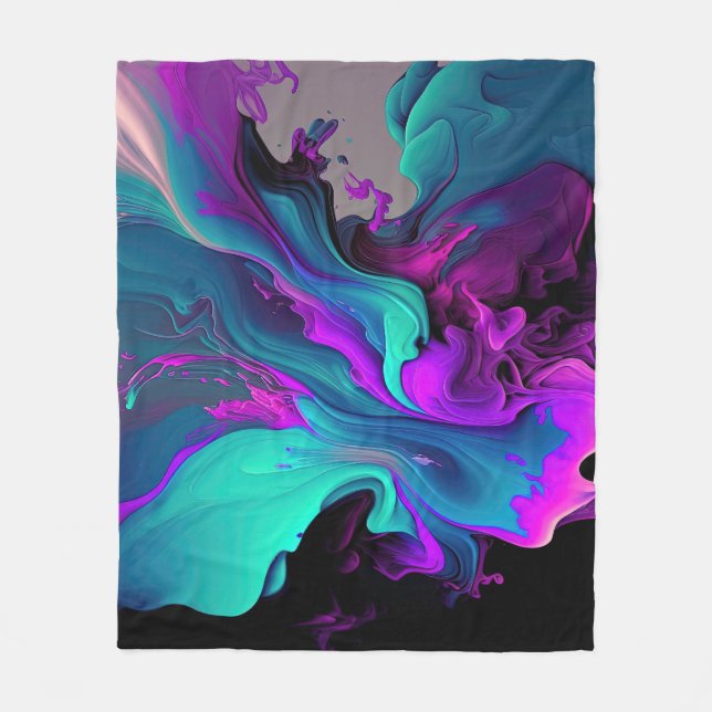 Purple Aqua Turquoise Beautiful Abstract Fluid Art Fleece Blanket (Front)
