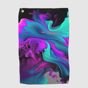 Purple Aqua Turquoise Beautiful Abstract Fluid Art Golf Towel