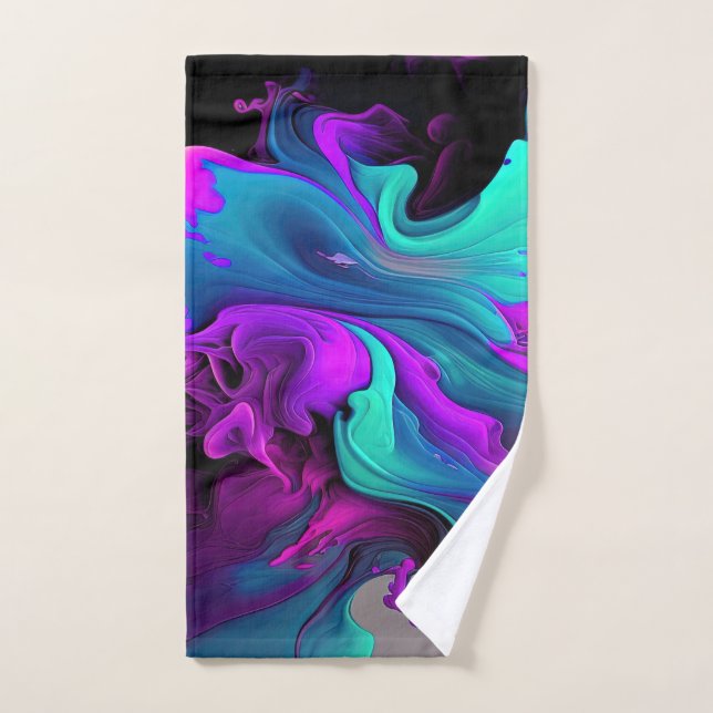 Purple Aqua Turquoise Beautiful Abstract Fluid Art Hand Towel (Hand Towel)