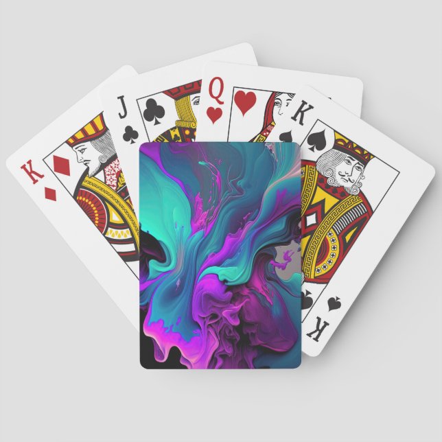 Purple Aqua Turquoise Beautiful Abstract Fluid Art Poker Cards (Back)