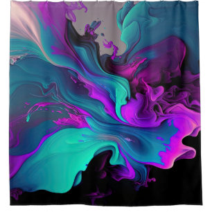 Purple Aqua Turquoise Beautiful Abstract Fluid Art Shower Curtain