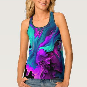 Purple Aqua Turquoise Beautiful Abstract Fluid Art Tank Top