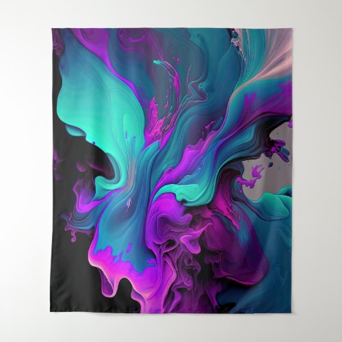 Purple Aqua Turquoise Beautiful Abstract Fluid Art Tapestry