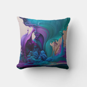 Purple Aqua Turquoise Beautiful Abstract Fluid Art Throw Pillow