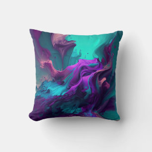 Purple Aqua Turquoise Beautiful Abstract Fluid Art Throw Pillow