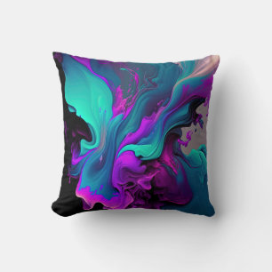 Purple Aqua Turquoise Beautiful Abstract Fluid Art Throw Pillow
