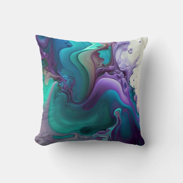 Purple Aqua Turquoise Beautiful Abstract Fluid Art Throw Pillow (Front)