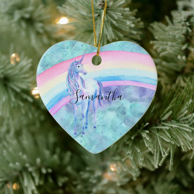 Purple Aqua Unicorn Dream rainbow Ceramic Ornament (Tree)