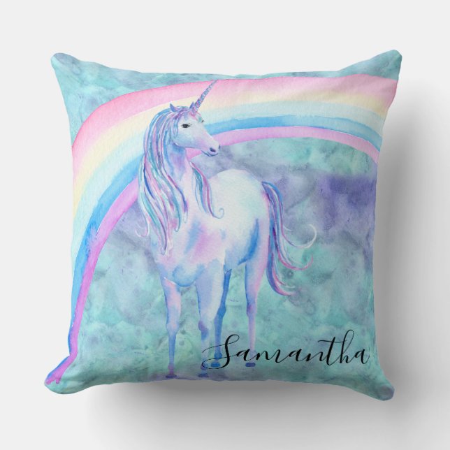 Purple Aqua Unicorn Dream Throw Pillow (Front)