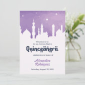 Purple Arabian Nights Watercolor Quinceañera Invitation (Standing Front)
