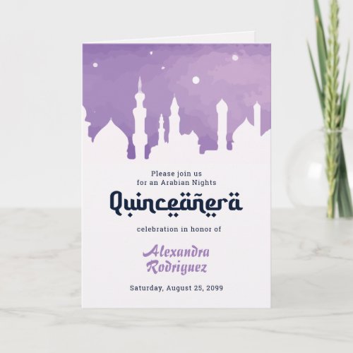 Purple Arabian Nights Watercolor Quinceaera Invitation