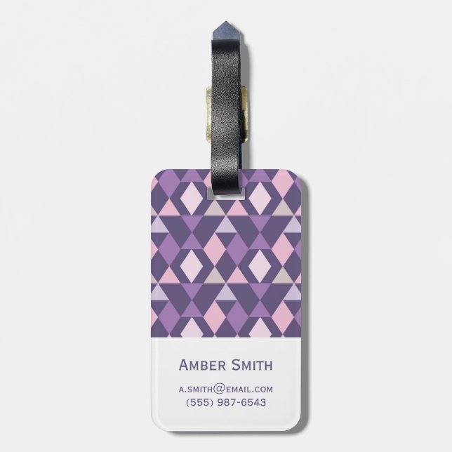 Purple Arabic Geometric Pattern Luggage Tag (Back Vertical)