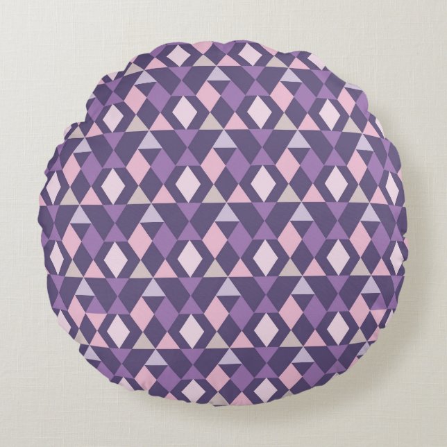 Purple Arabic Geometric Pattern Round Pillow (Front)