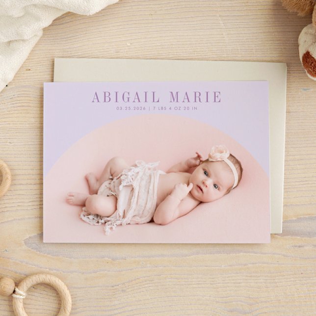 Purple Arch Frame Birth Announcement Card  (Creator Uploaded)