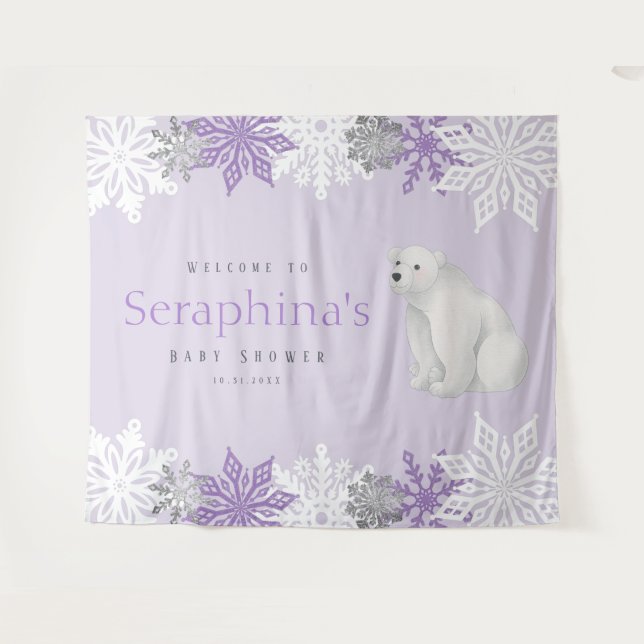 Purple Arctic Polar Bear Baby Shower Backdrop (Front (Horizontal))