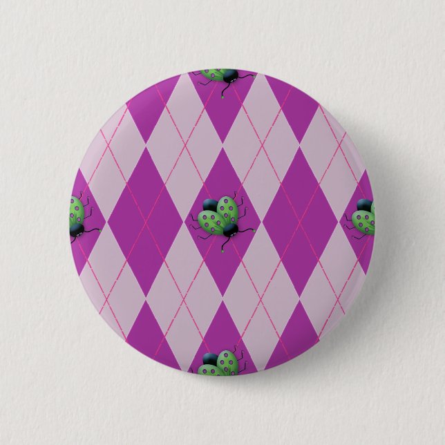 Purple Arglye Ladybug Pinback Button (Front)