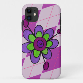 Purple Argyle & Flower iPhone 11 Case