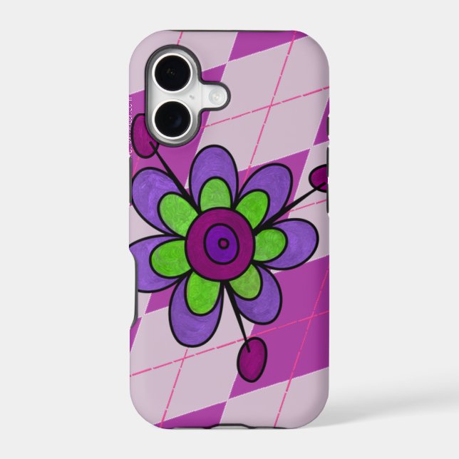 Purple Argyle & Flower Iphone Case (Back)