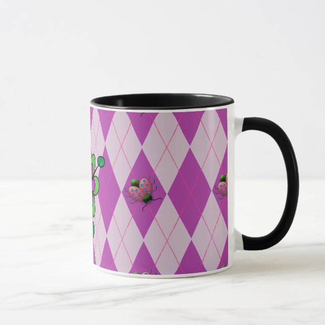 Purple Argyle Ladybug Mug (Right)
