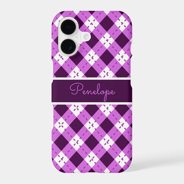 Purple Argyle Monogram Case-Mate iPhone Case (Back)