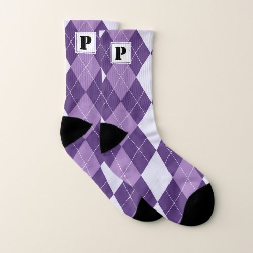 Purple Argyle Socks with Monogram