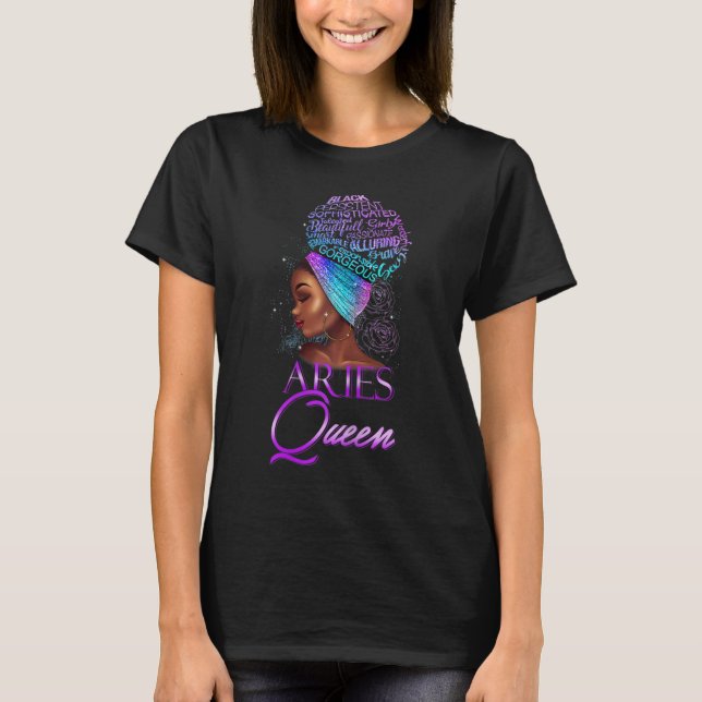 Purple Aries Queen African American April T-Shirt (Front)