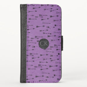 Purple Arrows iPhone X Wallet Case With Monogram