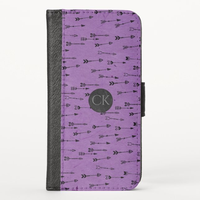 Purple Arrows iPhone X Wallet Case With Monogram (Front)