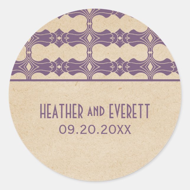 Purple Art Deco Border Wedding Stickers (Front)
