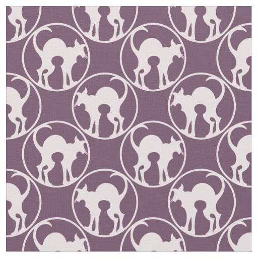 Purple Art Deco Cat Silhouette Pattern Fabric