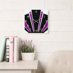 Purple Art Deco Design Square Wall Clock