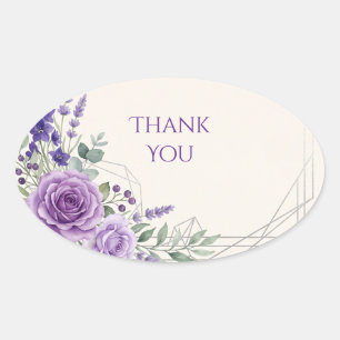 Purple Art Deco Floral Thank You Sticker
