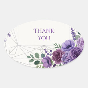 Purple Art Deco Floral Thank You Sticker
