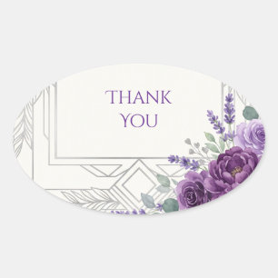 Purple Art Deco Floral Thank You Sticker