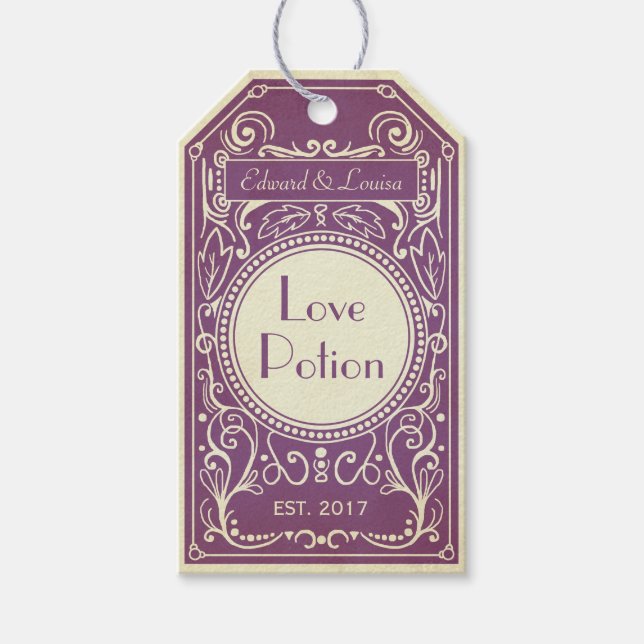 Purple art deco love potion apothecary label (Front)