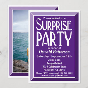 Purple Art Deco Photo Birthday Surprise Party Invitation