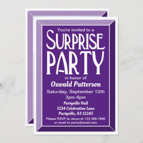 Purple Art Deco Photo Birthday Surprise Party Invitation