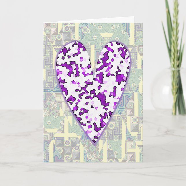 Purple Art Heart and Pattern Valentine's Card (Front)