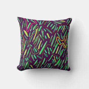 Purple art inspired design with stripes throw pillow