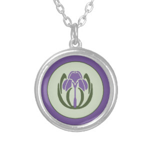 Purple Art Nouveau Iris Silver Plated Necklace