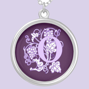 Purple Art Nouveau Letter O Silver Plated Necklace