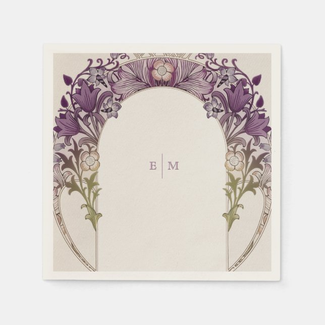 Purple Art Nouveau Mucha Monogram Initials Table N Napkins (Front)